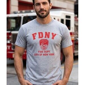 FDNY T Shirt Small Grey Red Fire Dept City Of New York Graphic Tee Short Sleeve